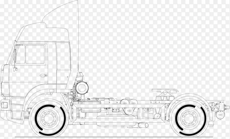 拖车矢量线描卡车货车