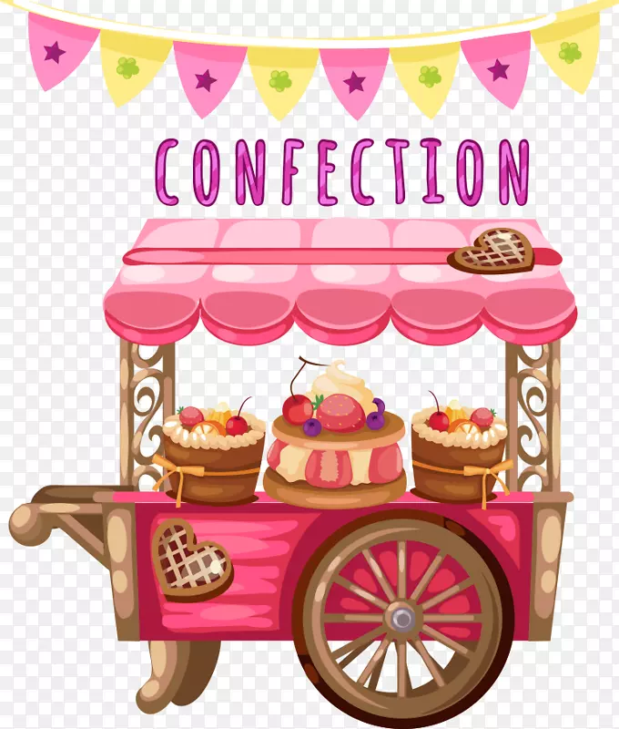 矢量粉色木车上的蛋糕