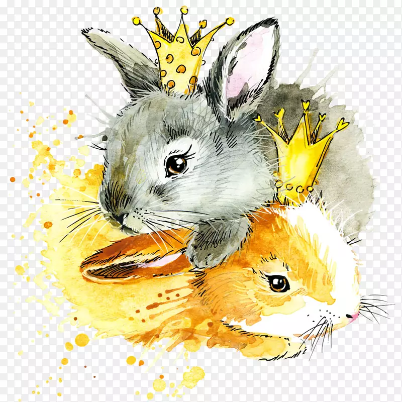 卡通水彩画兔子