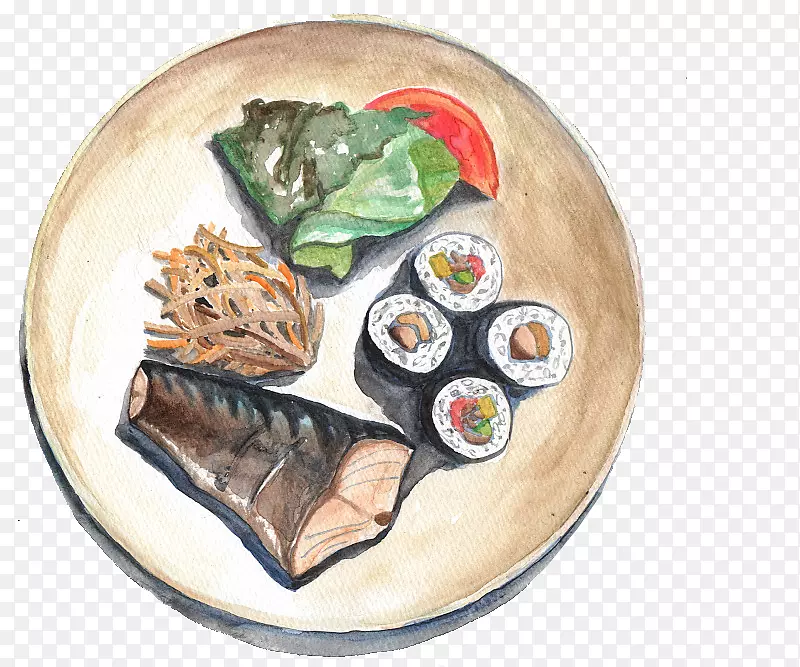 水彩手绘插画日本料理套餐