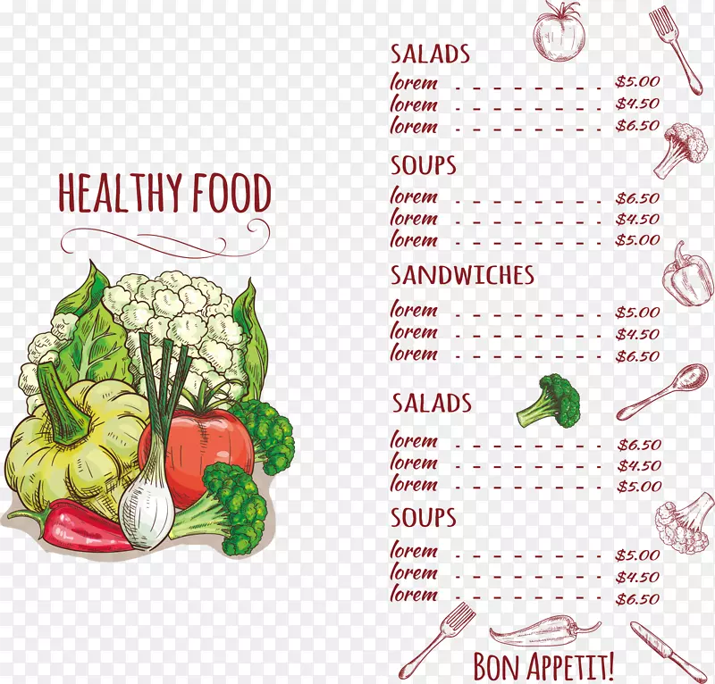 矢量图水彩蔬菜菜单