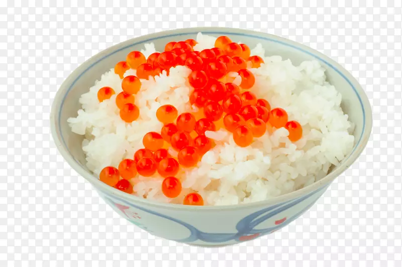 白色瓷碗中的鱼籽米饭