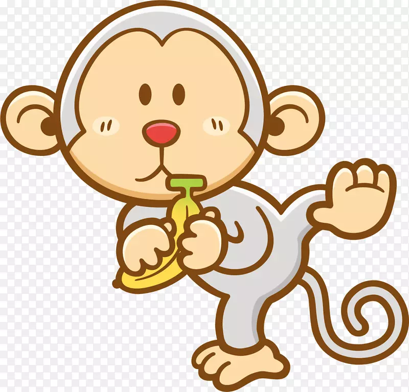 矢量图小猴拿着香蕉