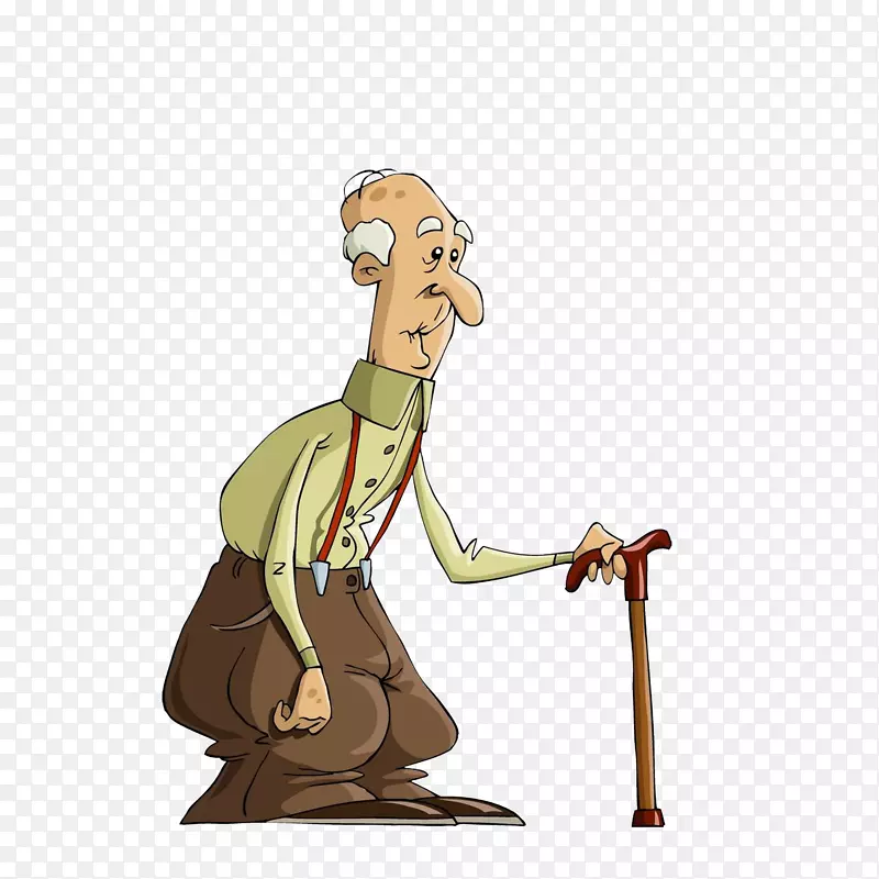 卡通拄着拐杖的老人素材