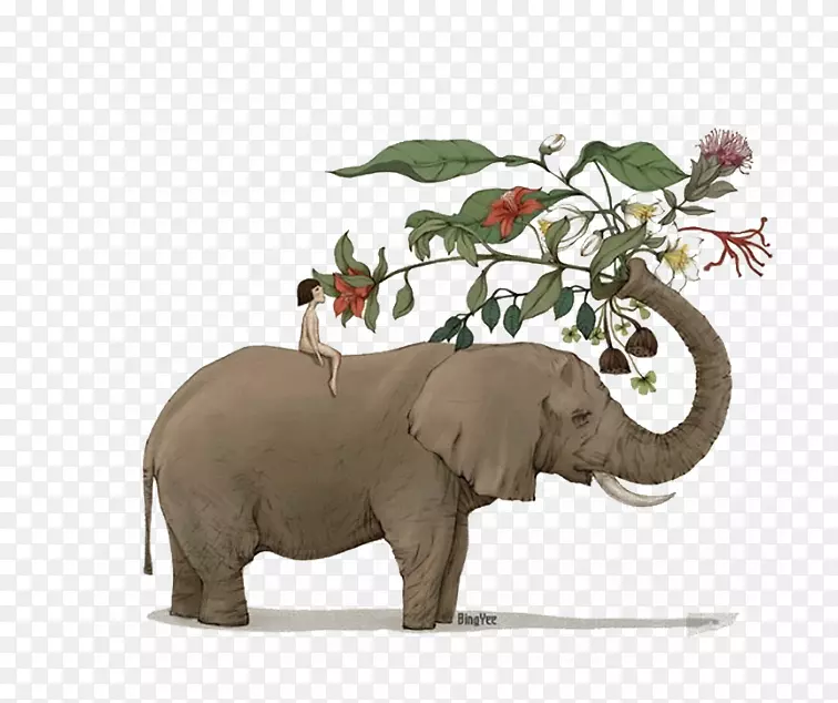 大象与花素材图片