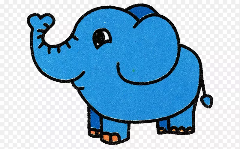 手绘蓝色可爱的大象