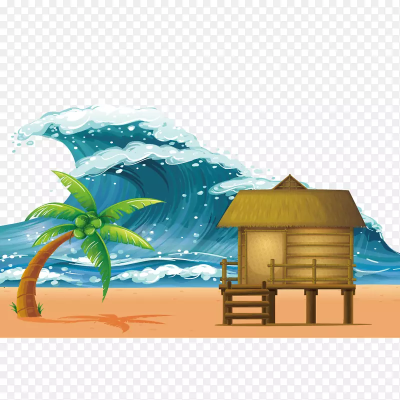矢量海浪和树