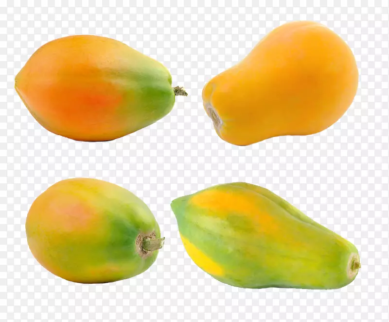 实物水果不同角度的四个木瓜免扣