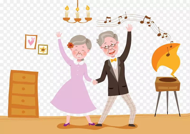 屋里两个老人跳舞