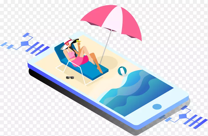 矢量装饰手机上的沙滩休闲度假