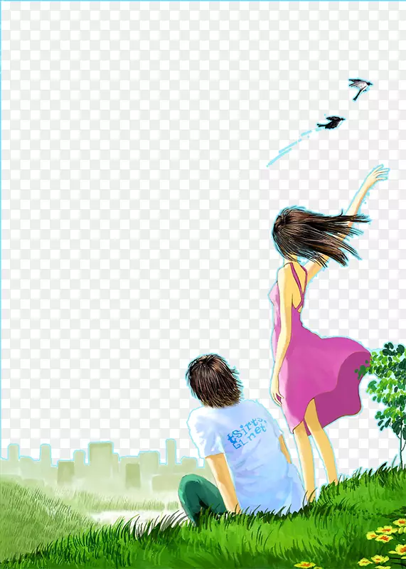 手绘插图春日清风徐徐
