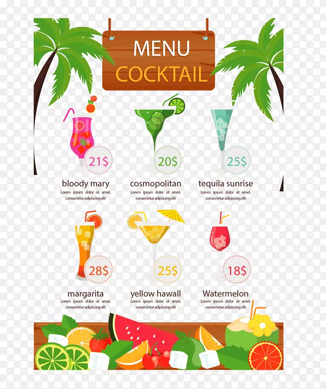 海边度假水果果汁菜单