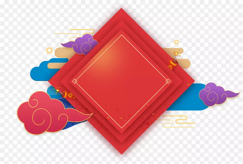 中国风红色菱形贴纸和祥云