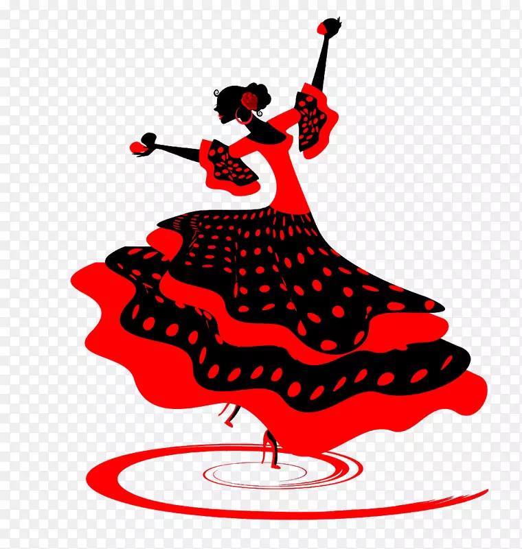跳舞的女人红色黑白插画
