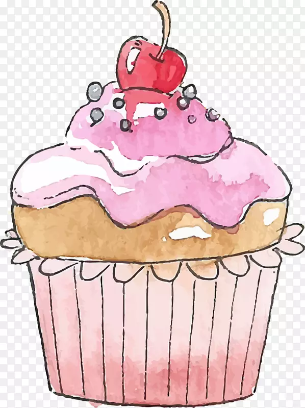 粉色水彩手绘蛋糕