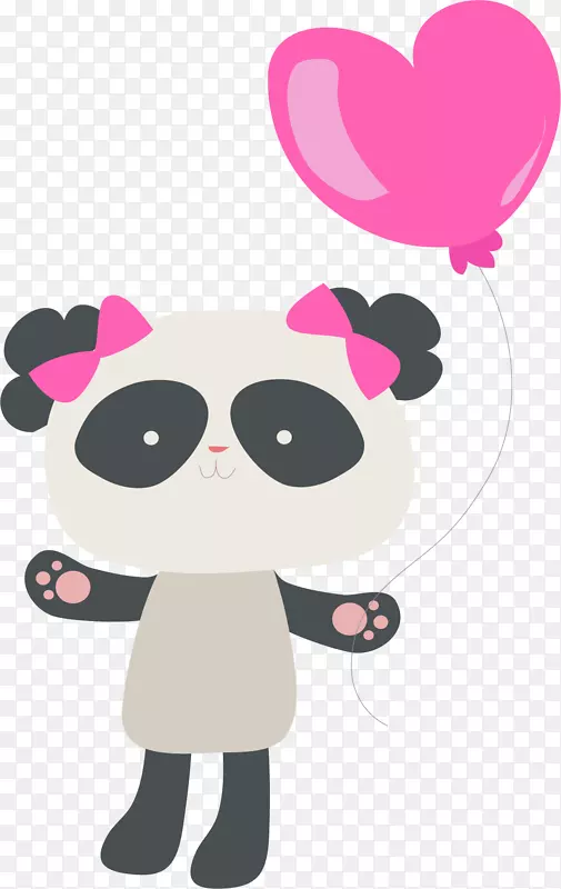 矢量图拿着粉色气球的熊猫