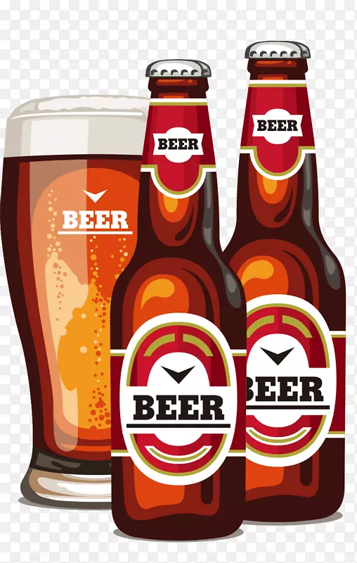 卡通手绘啤酒瓶和啤酒杯