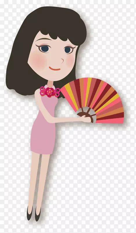 春节拿着扇子的女人插画