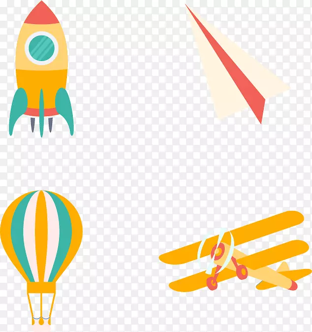 卡通火箭创意热气球手绘