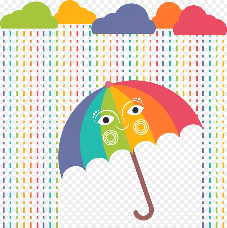 小清新彩虹雨伞装饰图案