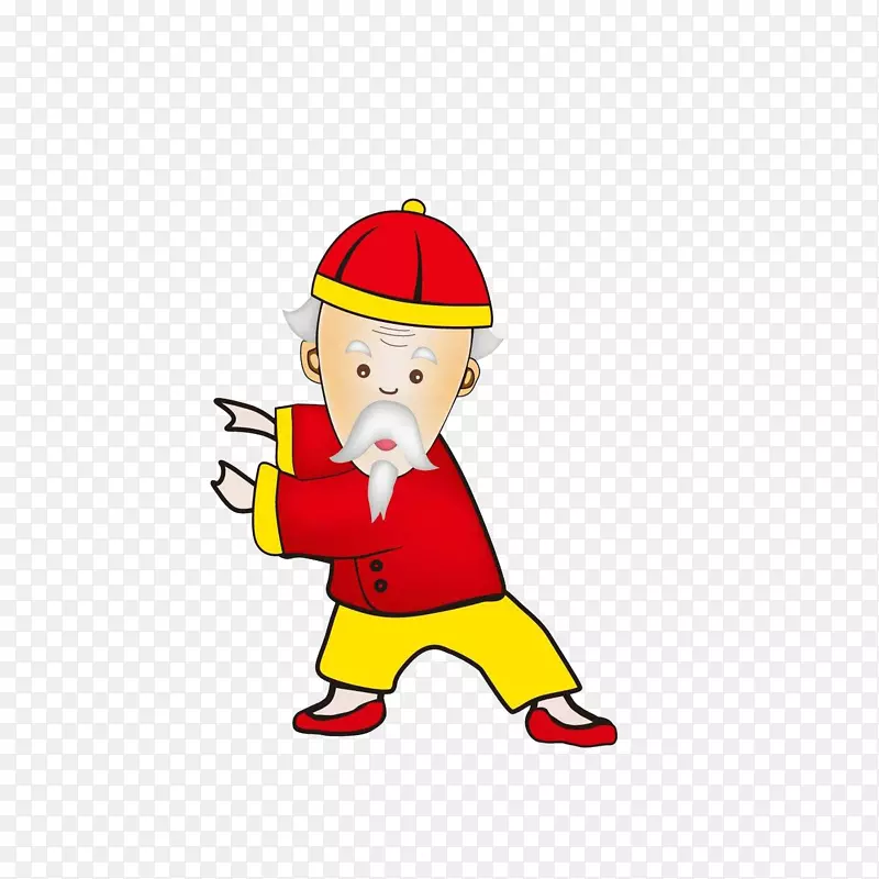 卡通打太极锻炼养身保健的老人素