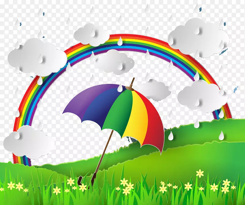 雨季雨伞与彩虹剪贴画矢量素材