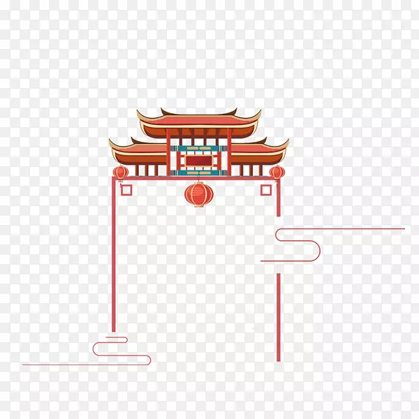 手绘中国风古代装饰建筑
