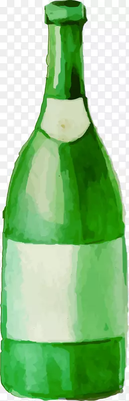 手绘绿色酒瓶瓶子