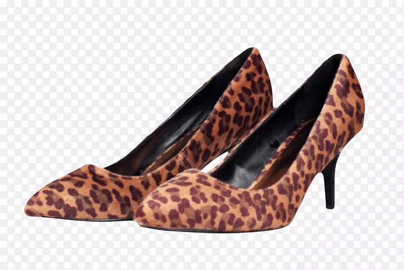 棕色女性豹纹斑点包头高跟鞋实物