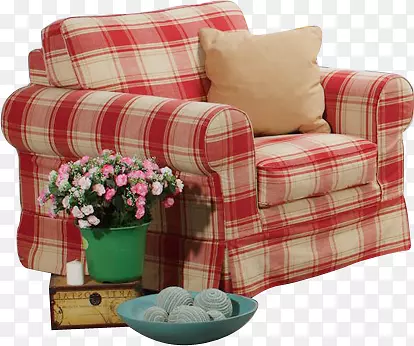 红色格子沙发家具