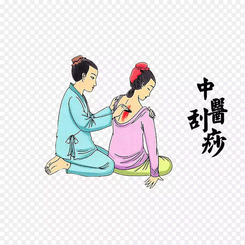 卡通帮妻子刮痧的古代丈夫素材