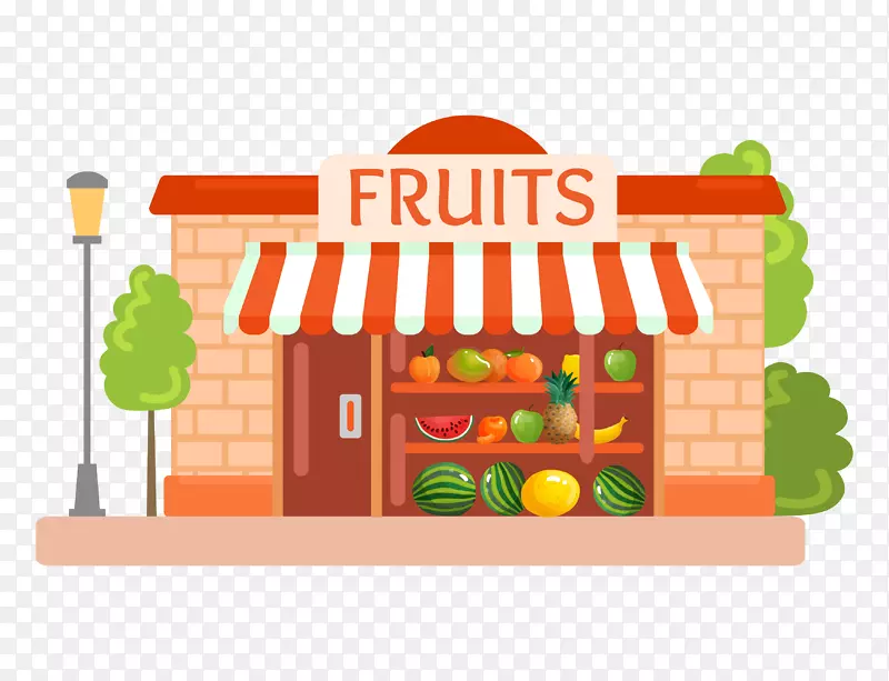手绘卡通可爱水果店