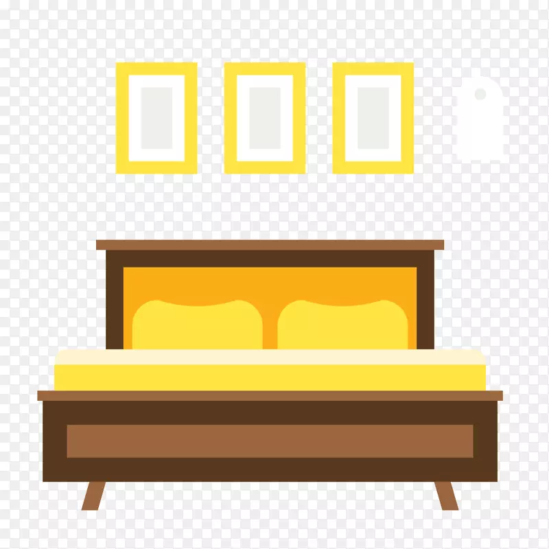 黄色床挂画家装矢量卡通卧室设计