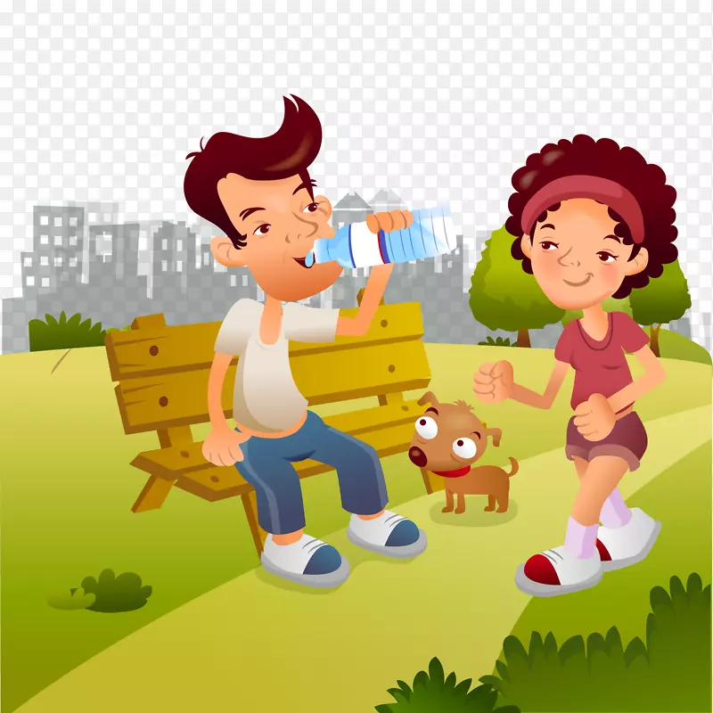 在公园运动休息的人物设计