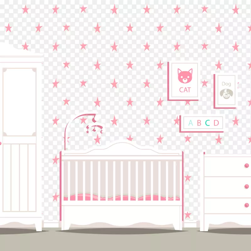 粉红色和白色婴儿房间矢量图