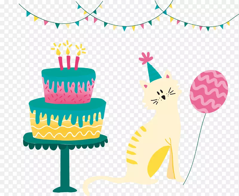 儿童节礼物蛋糕卡通小猫素材