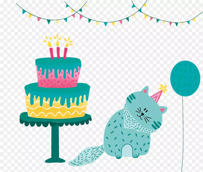 儿童节礼物蛋糕卡通小猫素材