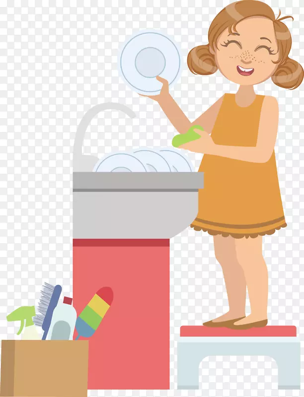 一个正在洗碗的女孩