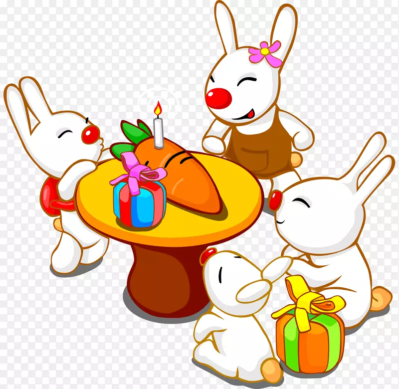 卡通矢量手绘过节兔子生日聚会