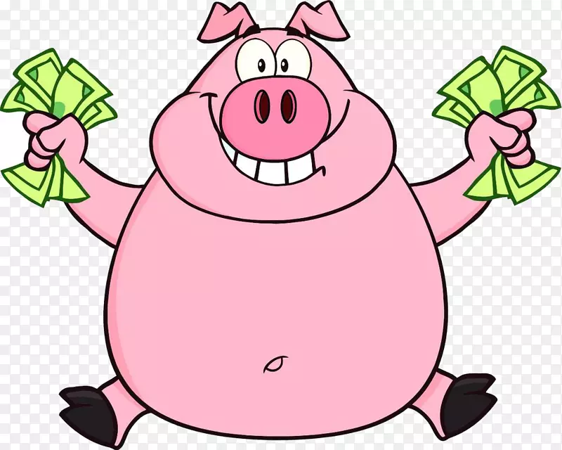 手握钞票的卡通小公猪