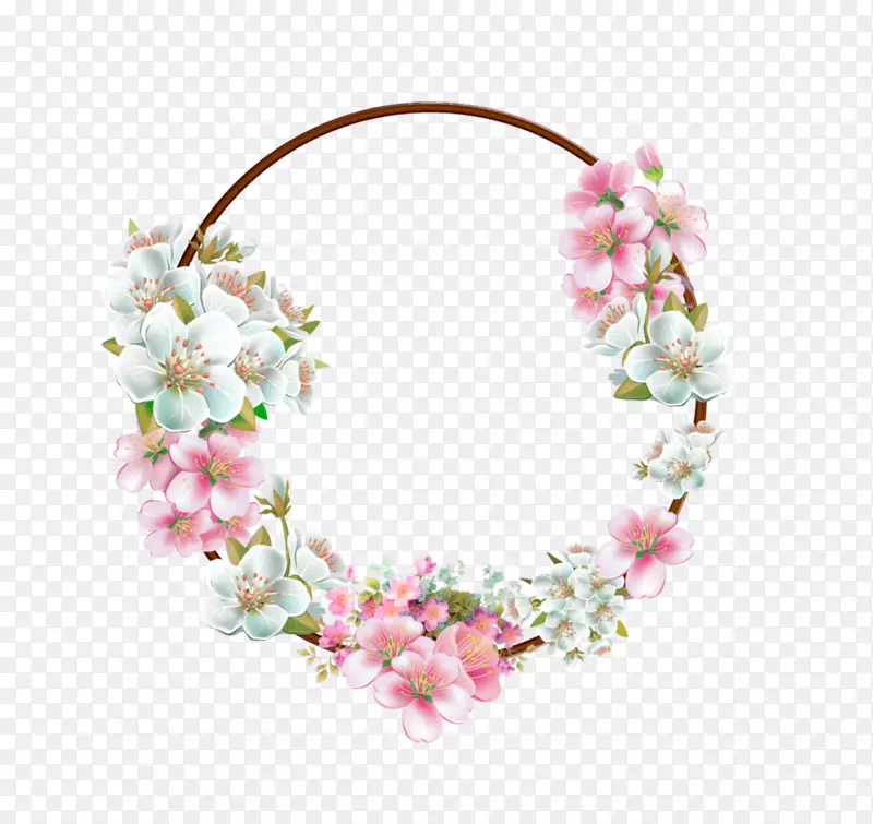 粉嫩白色圆形装饰花环
