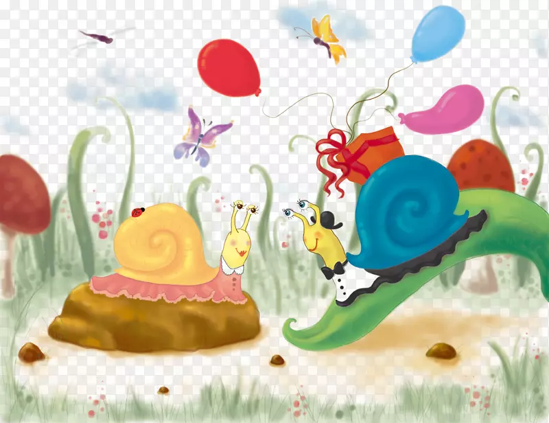 卡通手绘植物蜗牛背景