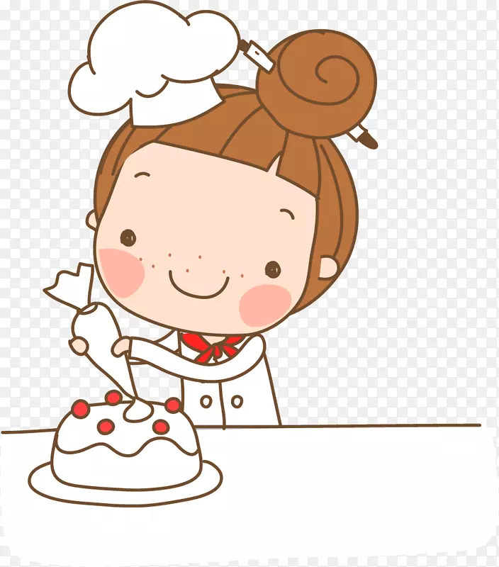 卡通手绘做蛋糕的女孩