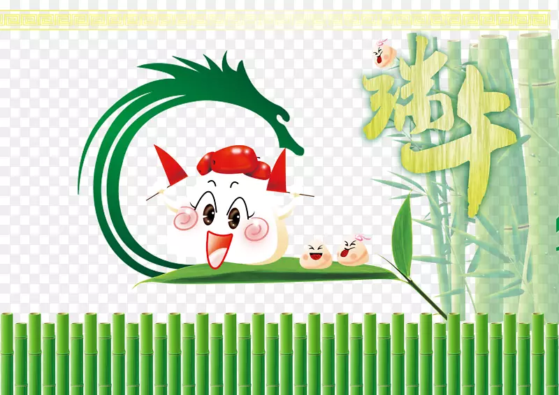 绿色卡通粽子素材背景