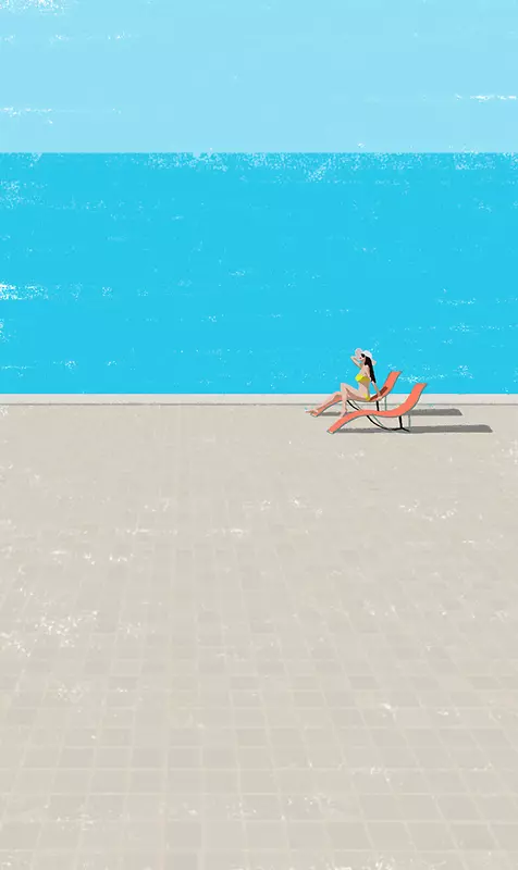 卡通海景大海沐浴阳光美女
