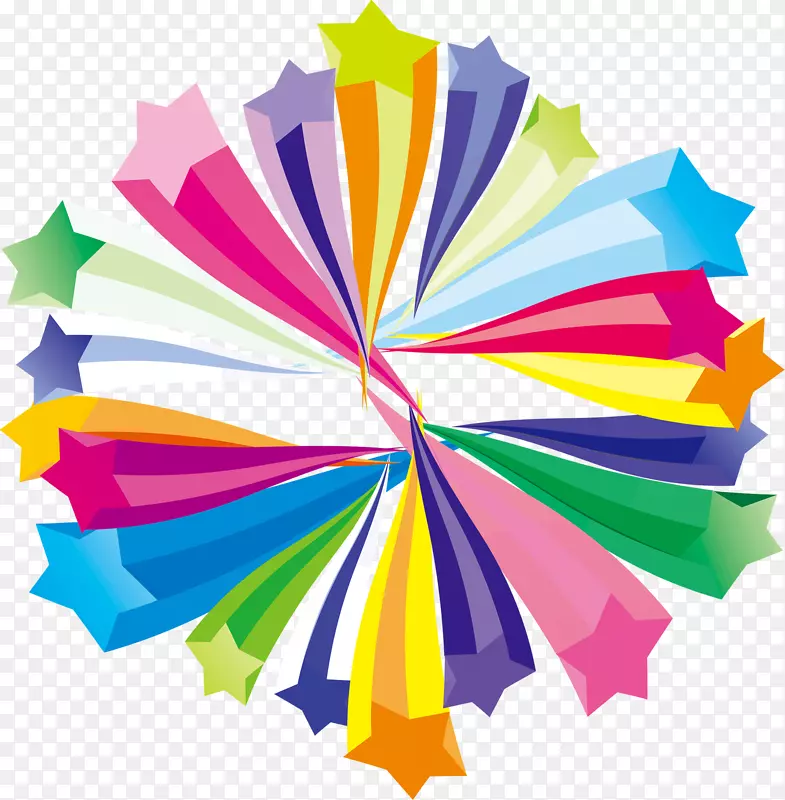 五颜六色的花瓣形飞散五角星设计