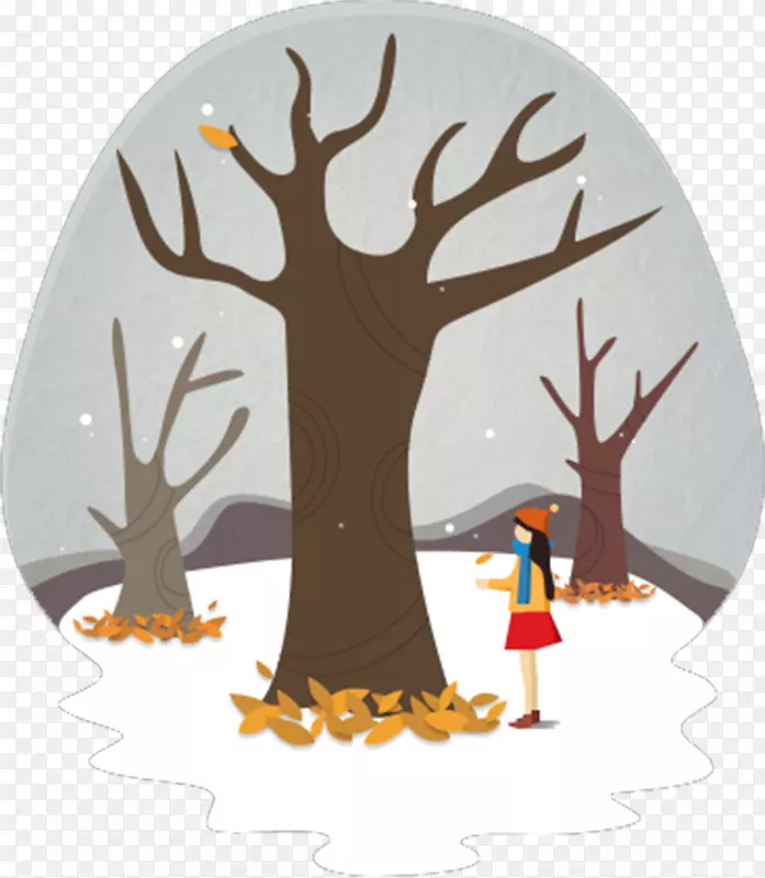 站在雪地里树下的女孩