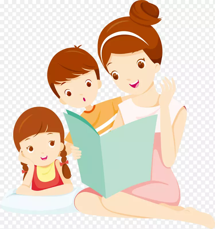手绘妈妈和宝宝看书