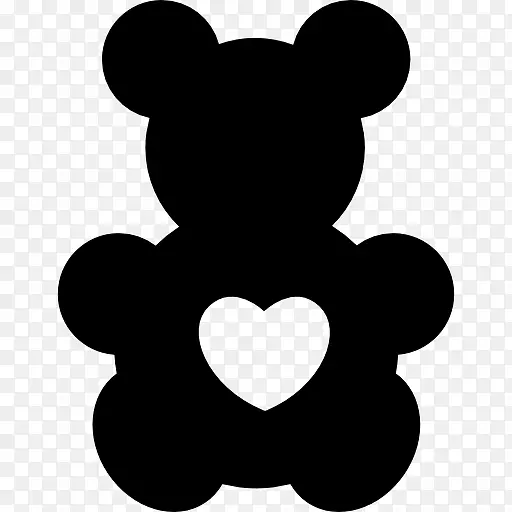 玩具熊剪影与心的形状图标