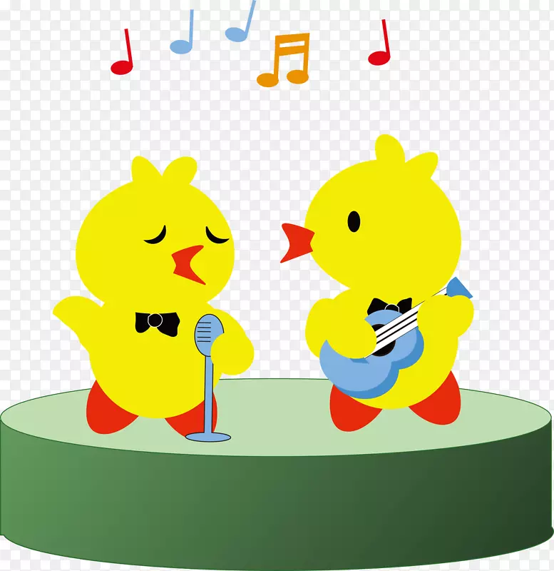 矢量黄色小鸭子唱歌